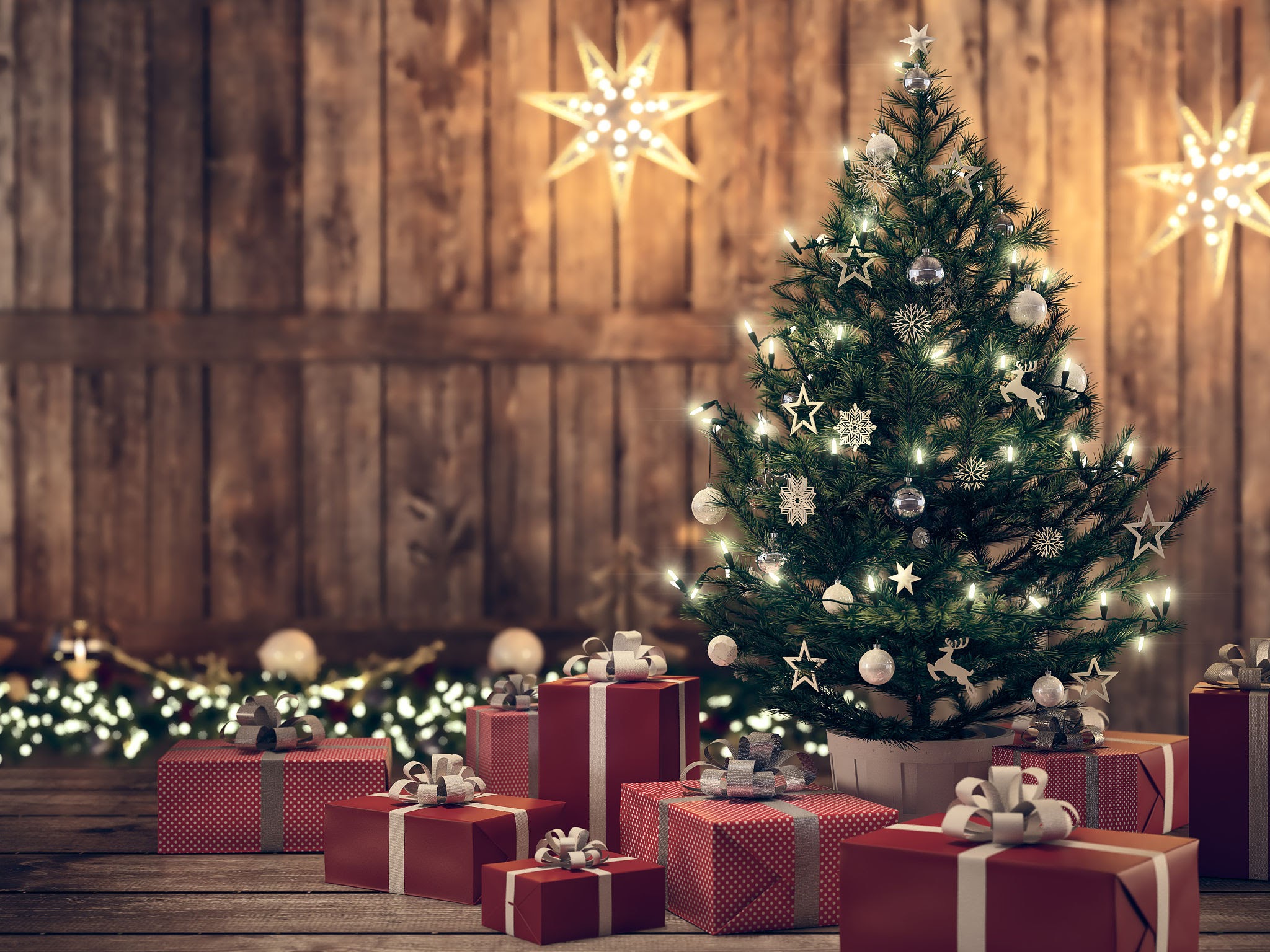 3d rendering. beautiful gift with Christmas tree.